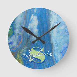 Waterfall Fluid Painting Round Clock