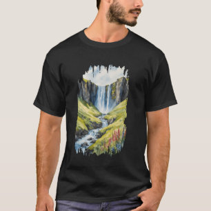 Waterfall Iceland Painting Watercolor Vintage Trav T-Shirt