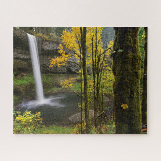 Waterfall in Autumn at Silver Falls State Park Jigsaw Puzzle