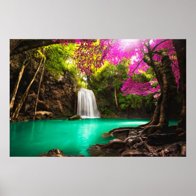 Waterfall in Autumn Forest Poster (Front)