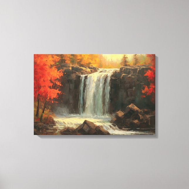 Waterfall in Fall Sunset Fine Art Canvas Print (Front)