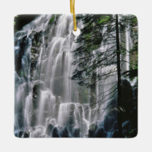 Waterfall in forest, Oregon Ceramic Tree Decoration