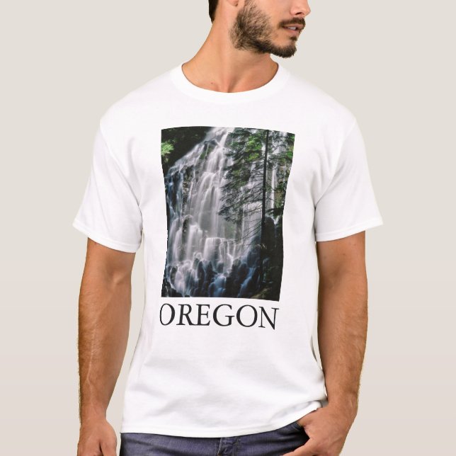 Waterfall in forest, Oregon T-Shirt (Front)