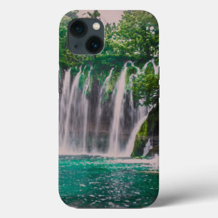Waterfall in green forest iPhone 13 case