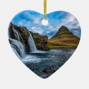 Waterfall in Iceland Europe Ceramic Tree Decoration