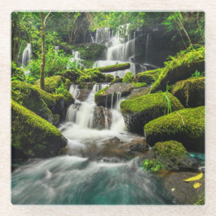 Waterfall in Jungle Phu Tub Berk Mountain Glass Coaster