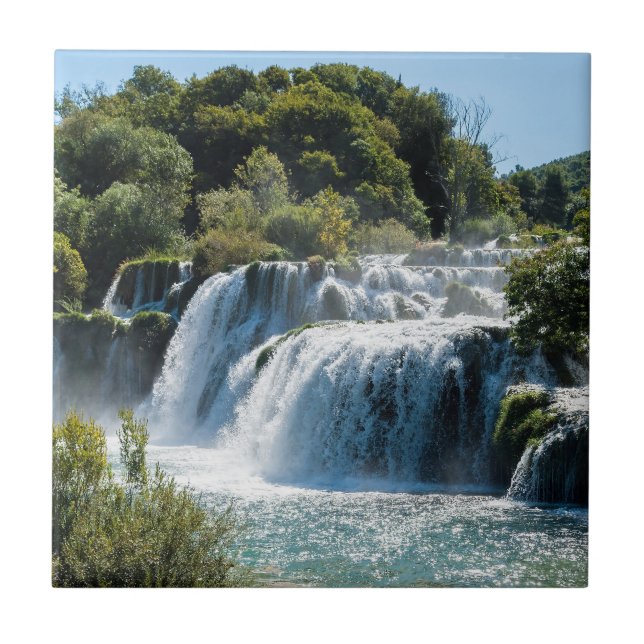 Waterfall in Krka National Park - Dalmatia,Croatia Ceramic Tile (Front)