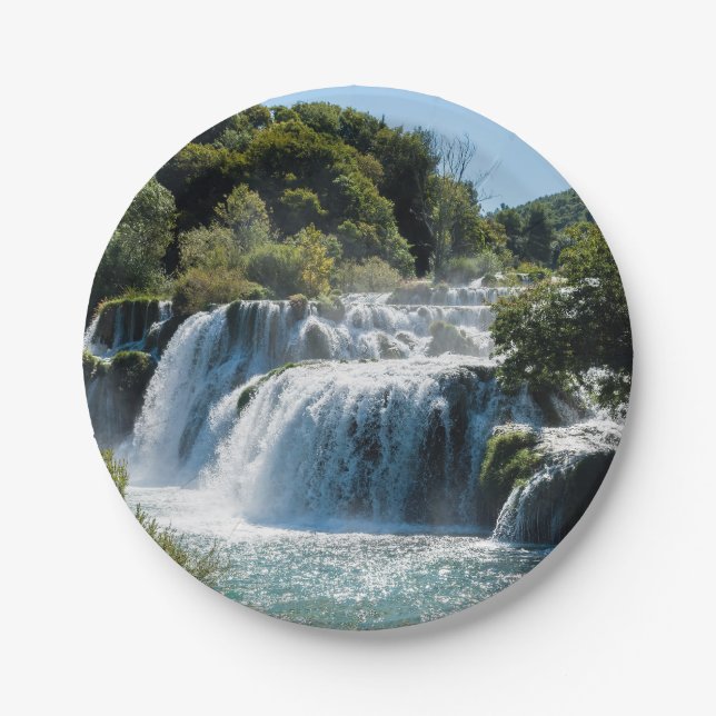 Waterfall in Krka National Park - Dalmatia,Croatia Paper Plate (Front)