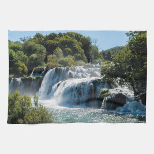 Waterfall in Krka National Park - Dalmatia,Croatia Tea Towel