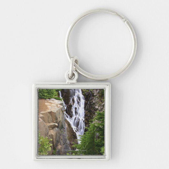 Waterfall in Mount Rainier National Park Key Ring (Front)