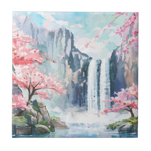 Waterfall in Spring Ceramic Tile
