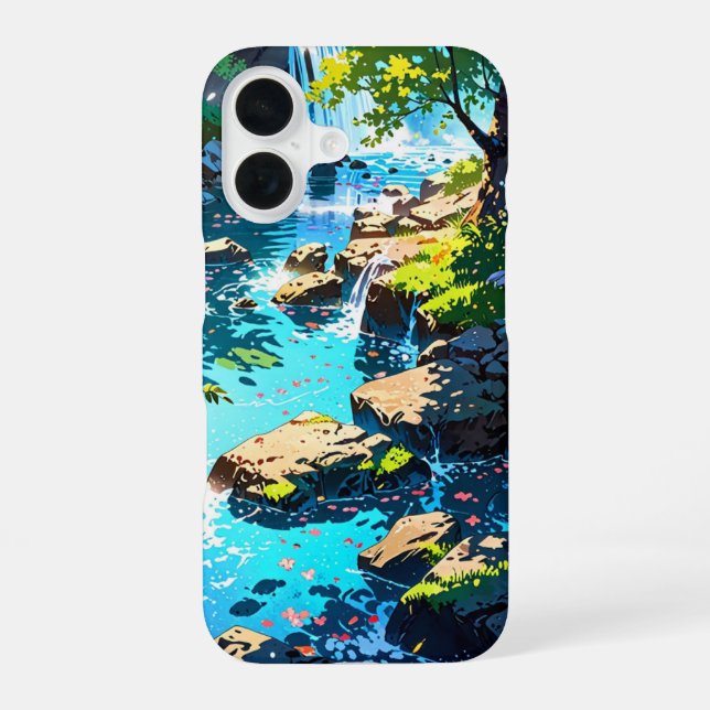Waterfall in Spring Forest iPhone 16 Case (Back)