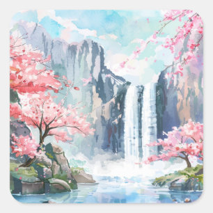 Waterfall in Spring Square Sticker