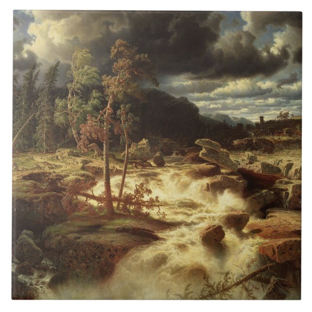 Waterfall in Sweden (by Marcus Larson) Ceramic Tile (Front)