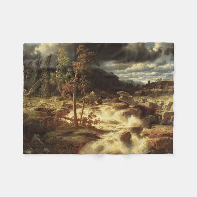 Waterfall in Sweden (by Marcus Larson) Fleece Blanket (Front (Horizontal))