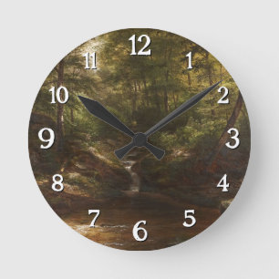 Waterfall in the Forest – George Hetzel Round Clock