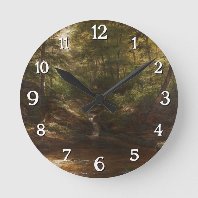 Waterfall in the Forest – George Hetzel Round Clock (Front)