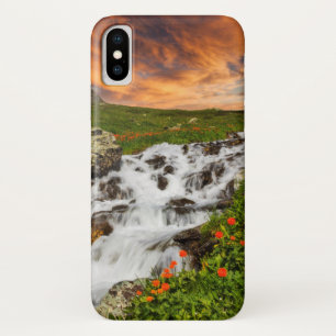 Waterfall in the Mountains with Flowers iPhone X Case