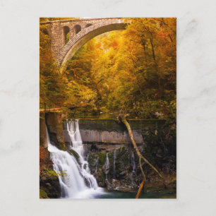 Waterfall in Vintgar Gorge canyon in autumn Postcard