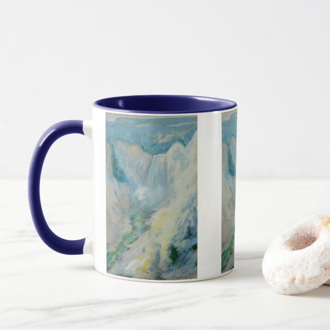 Waterfall in Yellowstone by Twachtman, Vintage Art Mug (With Donut)