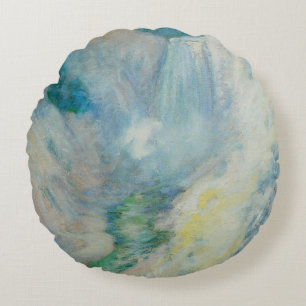 Waterfall in Yellowstone by Twachtman, Vintage Art Round Cushion