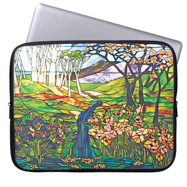 Waterfall Iris Birch Tiffany Stained Glass Window Laptop Sleeve (Front)