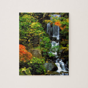 Waterfall Japanese Garden Portland Jigsaw Puzzle