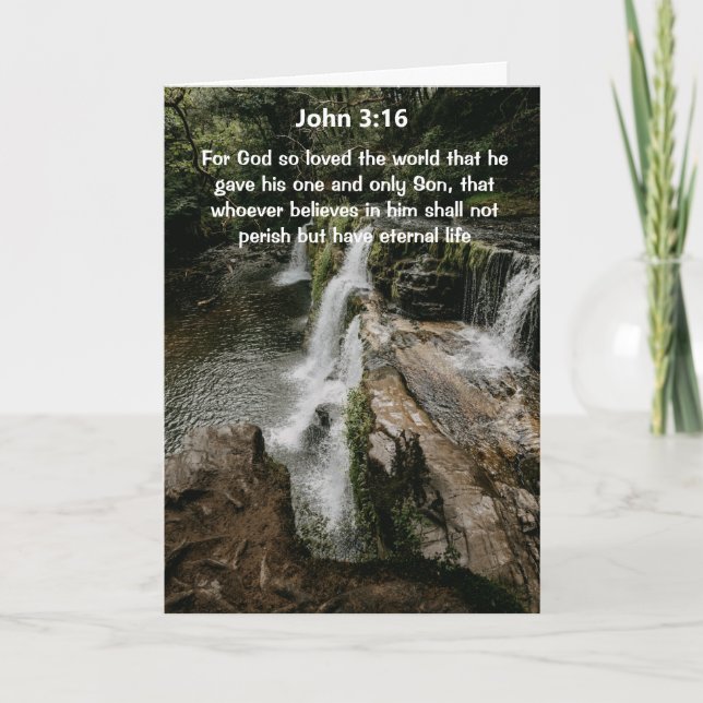 Waterfall John 3:16 Bible Verse Greeting Card (Front)
