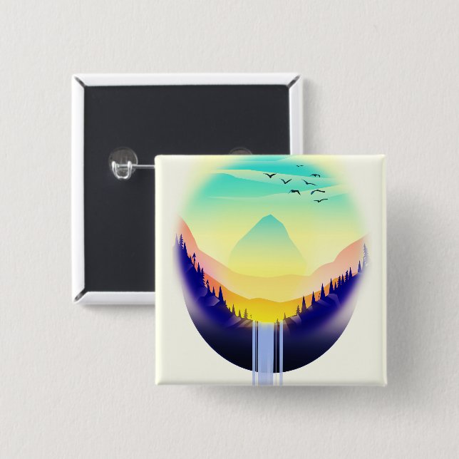 Waterfall Landscape 15 Cm Square Badge (Front & Back)