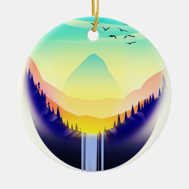 Waterfall Landscape Ceramic Ornament (Front)