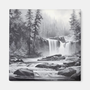 Waterfall Landscape Nature Adventure Ink Sketch  Magnet