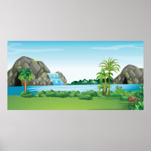 Waterfall landscape poster