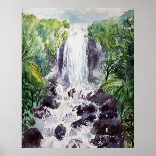 waterfall landscape watercolor on paper poster