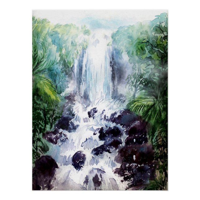 waterfall landscape watercolor wall art decor (Front)