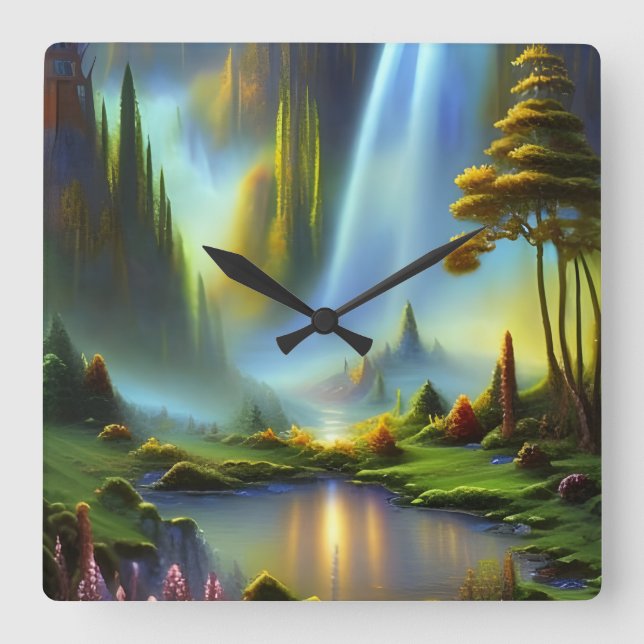 Waterfall Mountain Valley  Square Wall Clock (Front)