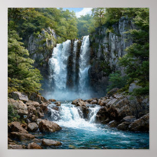 🌿 Waterfall Nature Photo Art Scenic Forest Cascad Poster