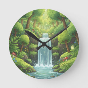 Waterfall Nature Wall Clock – Fresh Green Design