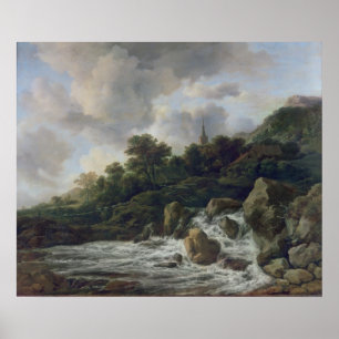 Waterfall Near a Village, c.1665-70 Poster