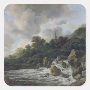 Waterfall Near a Village, c.1665-70 Square Sticker