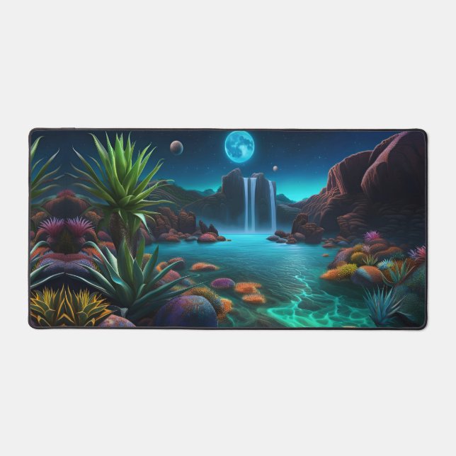 Waterfall on a Distant Planet Desk Mat (Front)