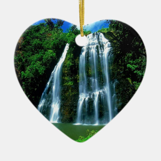 Waterfall Opaekaa Kauai Hawaii Ceramic Tree Decoration (Front)