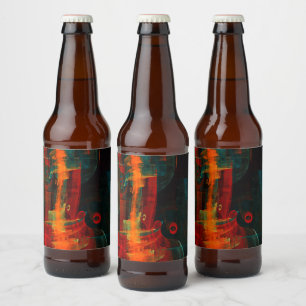 Waterfall Orange Red Blue Abstract Art Beer Bottle Label