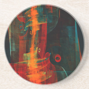 Waterfall Orange Red Blue Abstract Art Coaster