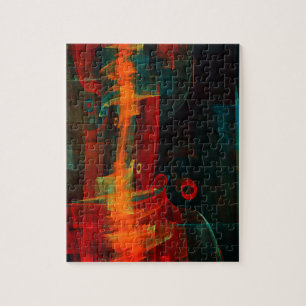 Waterfall Orange Red Blue Abstract Art Jigsaw Puzzle