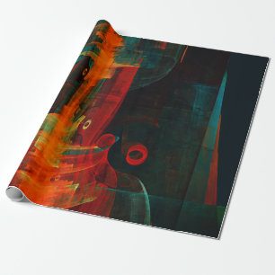 Waterfall Orange Red Blue Abstract Art Wrapping Paper