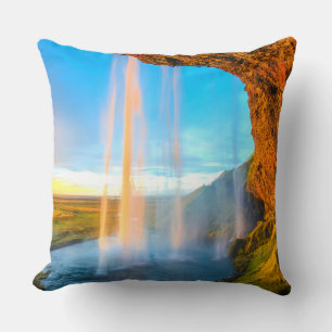 Waterfall Over Rocks Nature Photography Peaceful Cushion