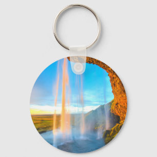 Waterfall Over Rocks Nature Photography Peaceful Key Ring