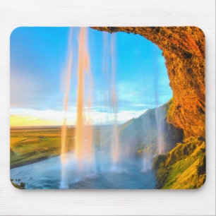 Waterfall Over Rocks Nature Photography Peaceful Mouse Pad