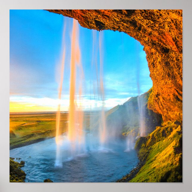 Waterfall Over Rocks Nature Photography Peaceful Poster (Front)