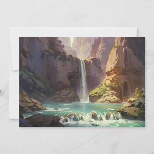 Waterfall Painting Mountains Colourful Water Strea Holiday Card (Front)